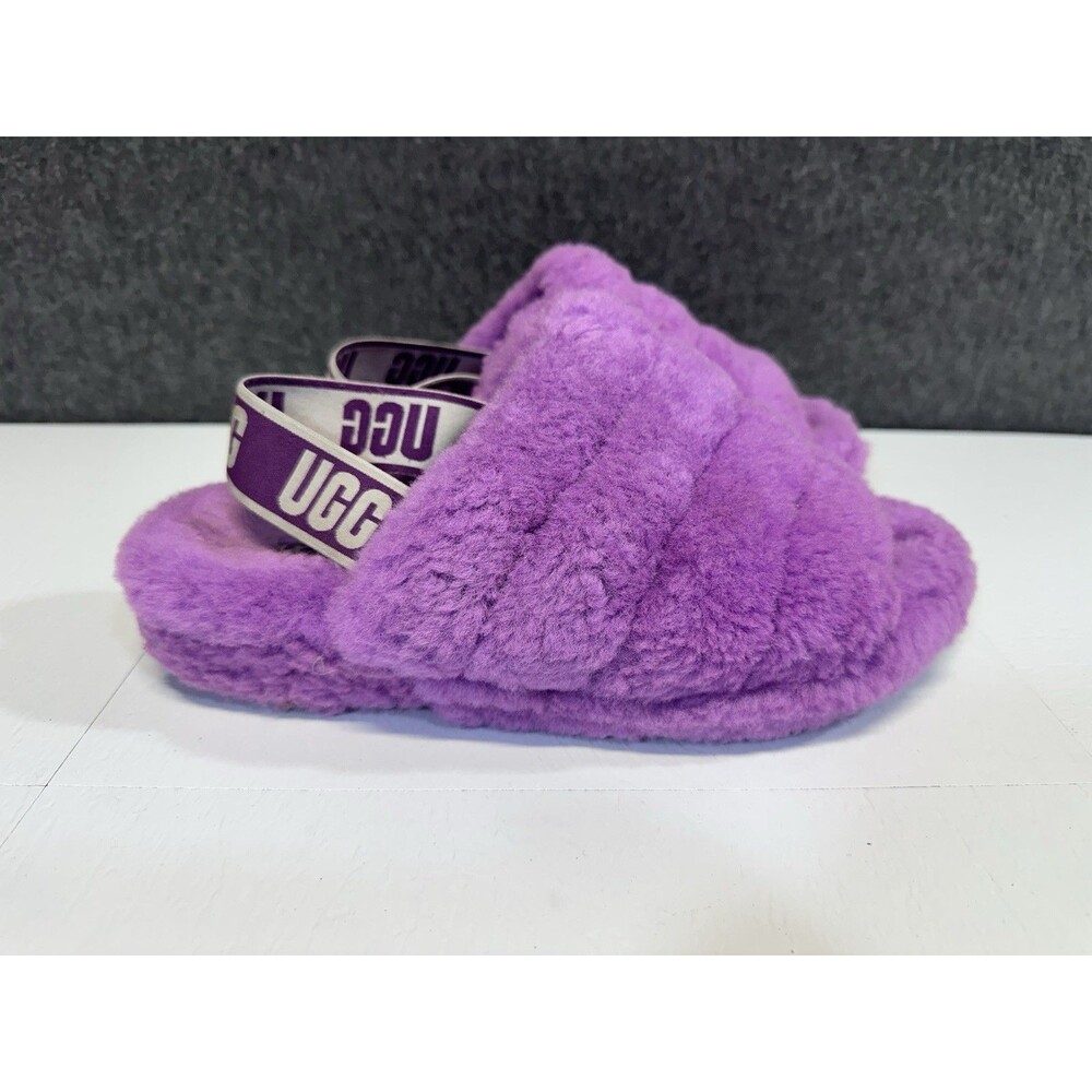 UGG Fluff Yeah Slippers Slides Sandals Slingback Purple Fur Women’s 9 B2